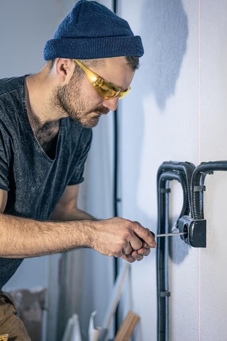 Locksmith working on door lock
